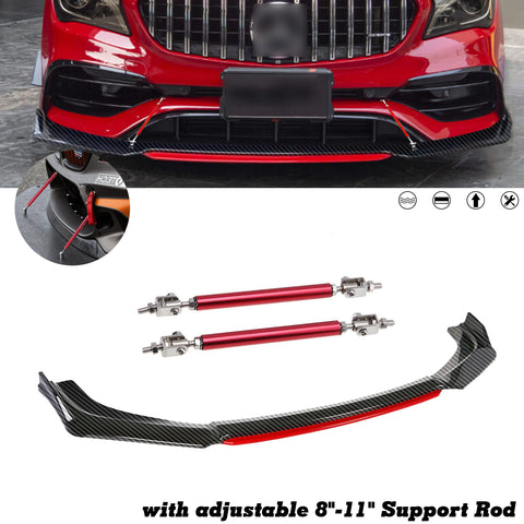 Front Bumper Lip Chin Spoiler Splitter Diffuser Protector Body Kit Compatible with Honda Accord Civic or Volkswagen MK5 MK6 MK7 or Kia Optima or Mitsubishi Lancer, Carbon Black w/Red 4pcs