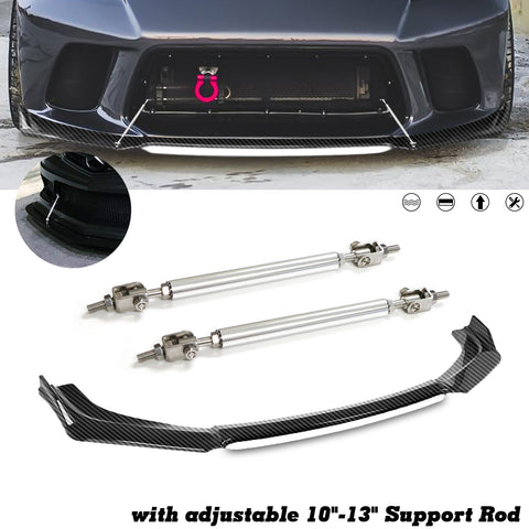 Front Bumper Lip Chin Spoiler Splitter Diffuser Protector Body Kit Compatible with Honda Accord Civic or Volkswagen MK5 MK6 MK7 or Kia Optima or Mitsubishi Lancer, Carbon Black w/White 4pcs