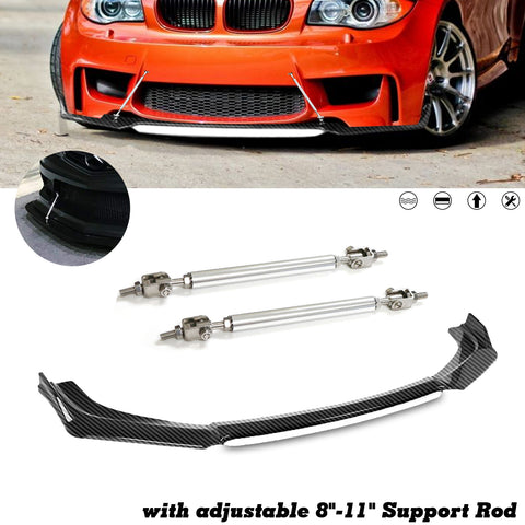 Front Bumper Lip Chin Spoiler Splitter Diffuser Protector Body Kit Compatible with Honda Accord Civic or Volkswagen MK5 MK6 MK7 or Kia Optima or Mitsubishi Lancer, Carbon Black w/White 4pcs