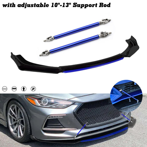 Front Bumper Lip Chin Spoiler Splitter Diffuser Protector Body Kit Compatible with Honda Accord Civic or Volkswagen MK5 MK6 MK7 or Kia Optima or Mitsubishi Lancer, Matte Black w/Blue 4pcs