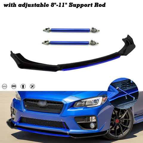 Front Bumper Lip Chin Spoiler Splitter Diffuser Protector Body Kit Compatible with Honda Accord Civic or Volkswagen MK5 MK6 MK7 or Kia Optima or Mitsubishi Lancer, Matte Black w/Blue 4pcs