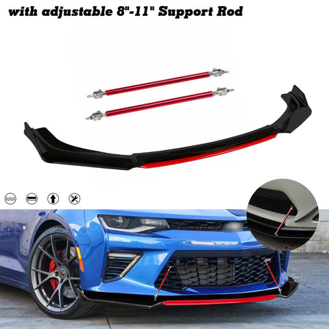 Front Bumper Lip Chin Spoiler Splitter Diffuser Protector Body Kit Compatible with Honda Accord Civic or Volkswagen MK5 MK6 MK7 or Kia Optima or Mitsubishi Lancer, Matte Black w/Red 4pcs