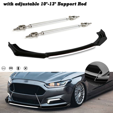 Front Bumper Lip Chin Spoiler Splitter Diffuser Protector Body Kit Compatible with Honda Accord Civic or Volkswagen MK5 MK6 MK7 or Kia Optima or Mitsubishi Lancer, Matte Black w/White 4pcs
