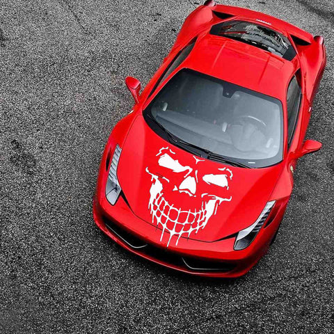 Auto Front Hood Vinyl Graphic Sticker - Truck Trailer Boat Door Window Decal - 1pcs Black/ White/ Red Skull Shape