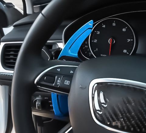 Steering Wheel Paddle Shifter Cover Trim, CNC Aluminum Alloy, Compatible With Audi A3 A4 A5 A6 A7 A8 S3 S4 S5 S6 S7 S8 RS3 RS6 Q3 Q5 SQ5 Q7 (Blue)