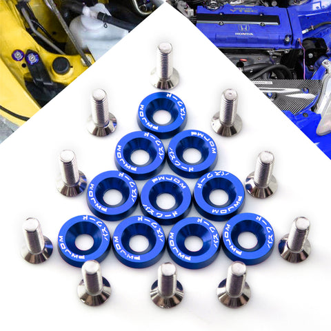 10 x JDM Black/ Red/ Blue Billet Aluminum Engine Bay Dress Up Kit M6 License Plate Frame Bumper Fender