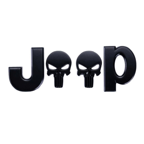 3D Letter Emblem Punisher Skull Sticker Car Body Rear Badge Decal for Jeep Wrangler Compass Black/ Silver