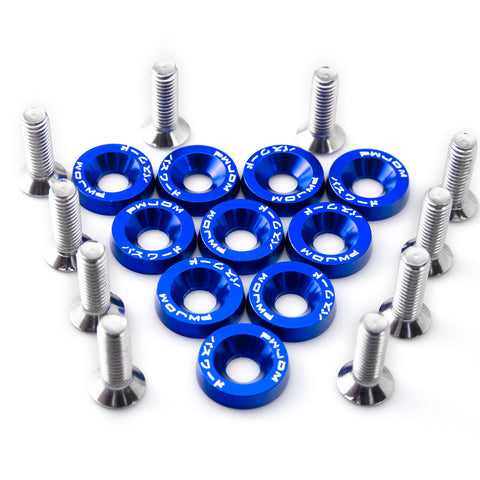 10 x JDM Black/ Red/ Blue Billet Aluminum Engine Bay Dress Up Kit M6 License Plate Frame Bumper Fender