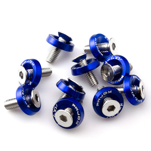 10 x JDM Black/ Red/ Blue Billet Aluminum Engine Bay Dress Up Kit M6 License Plate Frame Bumper Fender