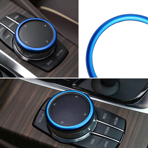 JDM Metal Aluminum Center Console iDrive Multimedia Controller Knob Decor Ring Cover for BMW Red/ Blue