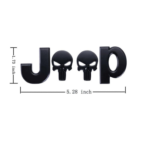 3D Letter Emblem Punisher Skull Sticker Car Body Rear Badge Decal for Jeep Wrangler Compass Black/ Silver