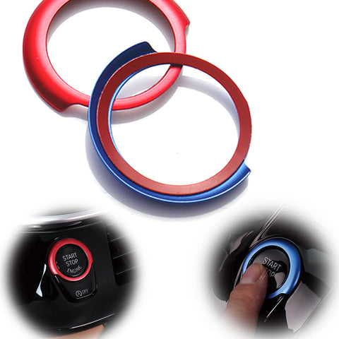 Engine Start Stop Button Cover Key Switch Aluminum Decor Ring Sticker for BMW 5 Series G30 2017-up Red/ Blue