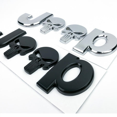 3D Letter Emblem Punisher Skull Sticker Car Body Rear Badge Decal for Jeep Wrangler Compass Black/ Silver