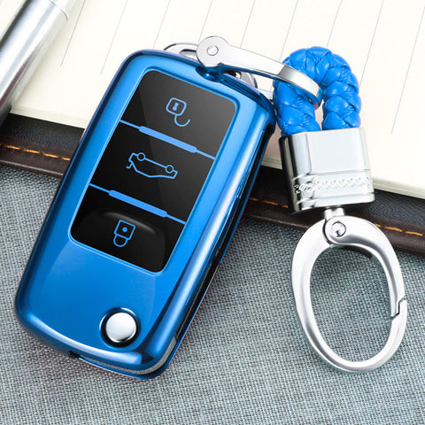 Blue/ Red/ Silver TPU Keyless Smart Key Fob Cover Full Protection Case for Volkswagen 3-button Key