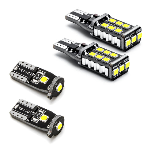 4X Combo LED Reverse Back up + License Plate Light Bulbs Kit 6000K White T15 T10