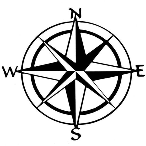 Car Decoration, 6" Nautical Compass Sticker Decal for Car Trunk Hood Door Window, Black/ White