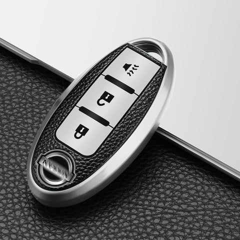 Silver 3 Buttons Smart Remote Car Key Fob Shell Protector TPU Leather For Nissan