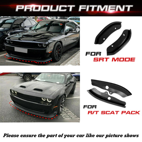 Black Bumper Lip Corner Protector Trim For Dodge Challenger RT SRT GT 2015-2021