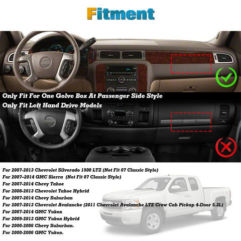 Center Console Dashboard Mat Pre-cut Non-Slip Sunshield Sun Glare Protector Dash Carpet Pad Black Cover Compatible with Chevrolet Silverado GMC Sierra 2007-2013,w/One Golve Box-Type A