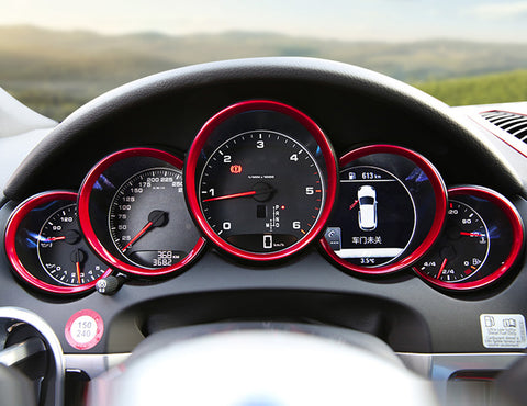 5pcs ABS Anodized Dashboard Meter Ring Instrument Frame Trim Covers for Porsche Cayenne 958 2011-2018 Panamera 976 2010-2016 Porsche 911 991 2013-2018 Red/ Blue/ Silver