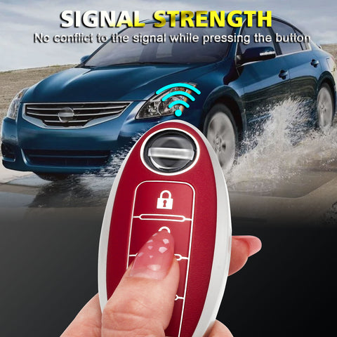 Smart Key Fob Cover Case Holder Soft TPU Full Cover Protection For Nissan Altima Maxima Murano Sentra Versa Pathfinder Armada 4 Button Keyless Entry Remote, Red