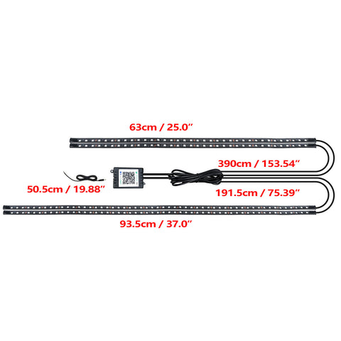 RGB LED Underglow Light, Multi Color Music Sound Active Function Bluetooth Underbody Neon Accent LED Strip Lights Kit, w/ APP Control Wireless Remote, 60x90cm 4pcs