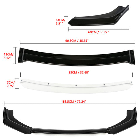 Xotic Tech Front Bumper Lip Chin Spoiler Splitter Diffuser Protector Guard Body Kit Compatible with Honda Accord Civic, Volkswagen MK5 MK6 MK7,Kia Optima,Mitsubishi Lancer, Black w/White 4pcs