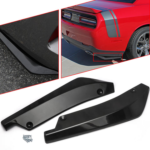 JDM Universal Rear Bumper Canard Diffuser Splitter Valence Spoiler Fin Lip Trim, Glossy Black with Adjustable 6"-9" Support Rod -Black