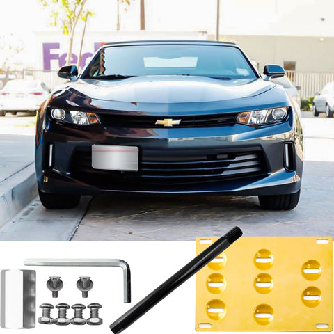 Front Bumper License Plate Tow Hook Bracket Kit for Chevy Camaro 2016-up Black/ Gold/ Red