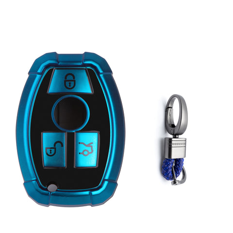 Full Covered Armor Blue TPU Remote Fob Key Cover Shell For Mercedes B C E G SLK