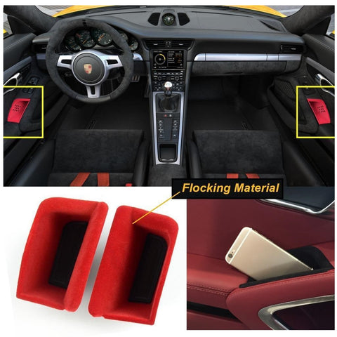 2pcs Black/ Red Door Armrest Organizer Storage Box For Porsche 911 Boxster Cayman 2013-2019