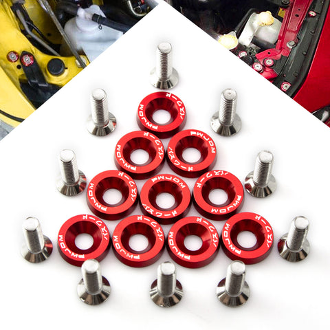 10 x JDM Black/ Red/ Blue Billet Aluminum Engine Bay Dress Up Kit M6 License Plate Frame Bumper Fender