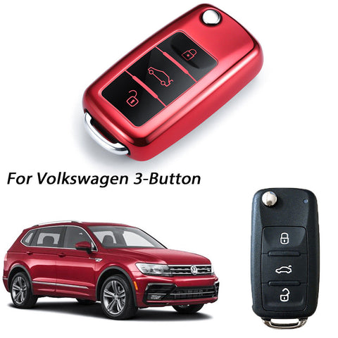 Blue/ Red/ Silver TPU Keyless Smart Key Fob Cover Full Protection Case for Volkswagen 3-button Key