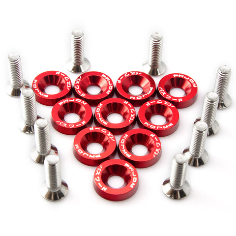 10 x JDM Black/ Red/ Blue Billet Aluminum Engine Bay Dress Up Kit M6 License Plate Frame Bumper Fender