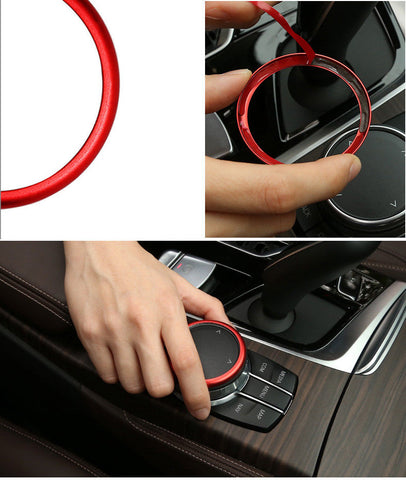 JDM Metal Aluminum Center Console iDrive Multimedia Controller Knob Decor Ring Cover for BMW Red/ Blue