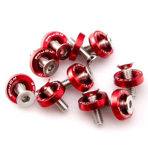 10 x JDM Black/ Red/ Blue Billet Aluminum Engine Bay Dress Up Kit M6 License Plate Frame Bumper Fender