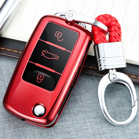 Blue/ Red/ Silver TPU Keyless Smart Key Fob Cover Full Protection Case for Volkswagen 3-button Key