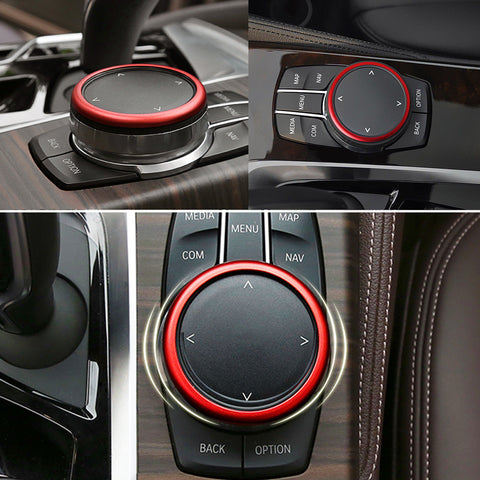 JDM Metal Aluminum Center Console iDrive Multimedia Controller Knob Decor Ring Cover for BMW Red/ Blue