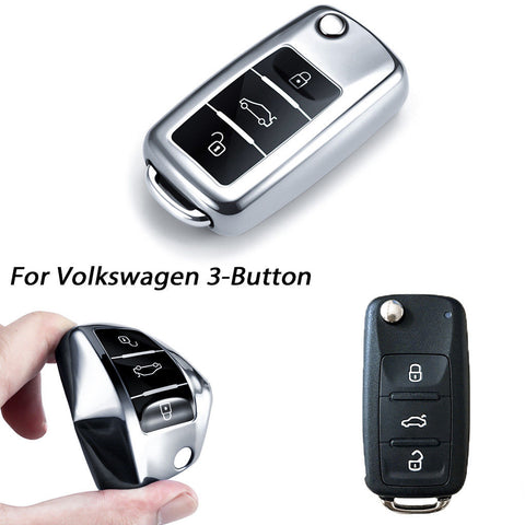 Blue/ Red/ Silver TPU Keyless Smart Key Fob Cover Full Protection Case for Volkswagen 3-button Key