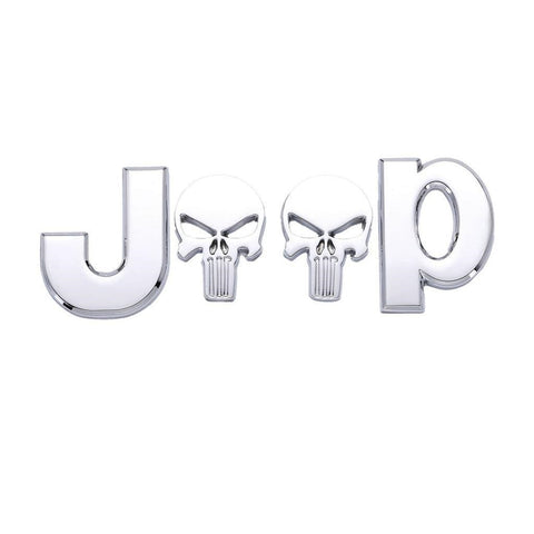3D Letter Emblem Punisher Skull Sticker Car Body Rear Badge Decal for Jeep Wrangler Compass Black/ Silver