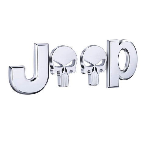 3D Letter Emblem Punisher Skull Sticker Car Body Rear Badge Decal for Jeep Wrangler Compass Black/ Silver