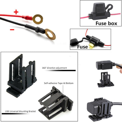 Waterproof 12V SAE to USB Phone Charger Cable Adapter Inline Fuse For Motorcycle