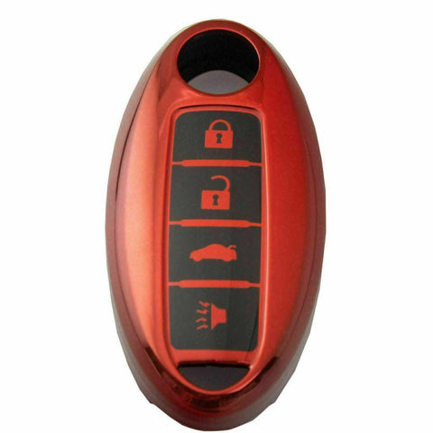 Red Full Protection Smart Key Fob Cover Case w/Keychain TPU For Infiniti G37 4-Button