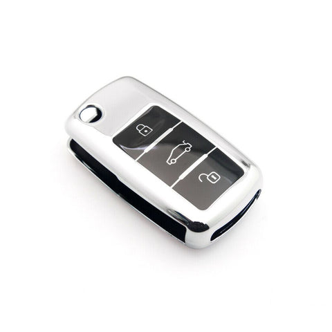 Remote Key Fob Silver Shell Folding Flip For Volkswagen Caddy Golf MK6 3-Button