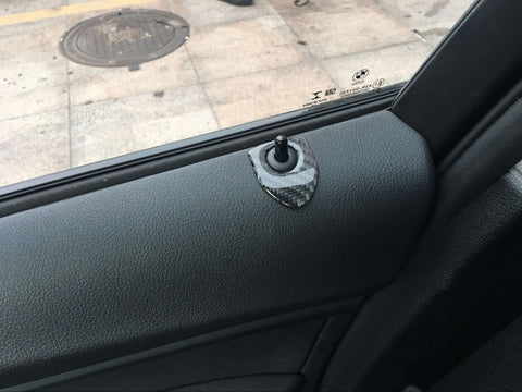2X Shield Style Carbon Fiber Door Lock Pin Knob Decor Stickers Emblems For BMW 1 3 5 7 Series X3 X5 X6