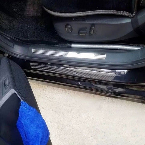 2 x 19.1" Carbon Fiber Car Door Scuff Protector Plate Sill Guard Panel Trim Cover Sticker