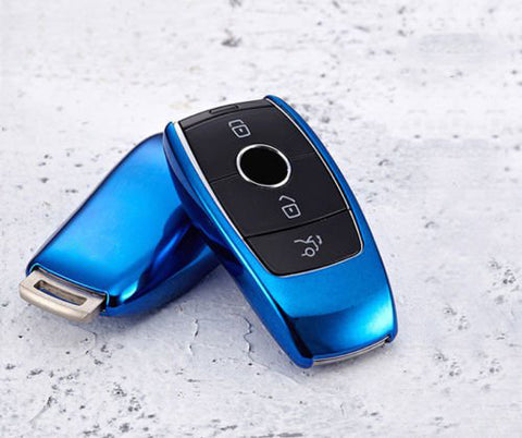 Blue \ Black \ Gold \ Red \ Silver \ Rose Gold Chrome Finish TPU Key Fob Protective Cover Case For Mercedes-Benz 2017 2018 E-Class Sedan E300 E400 E43 AMG etc