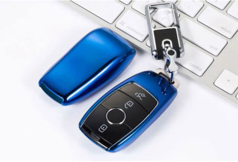 Blue \ Black \ Gold \ Red \ Silver \ Rose Gold Chrome Finish TPU Key Fob Protective Cover Case For Mercedes-Benz 2017 2018 E-Class Sedan E300 E400 E43 AMG etc