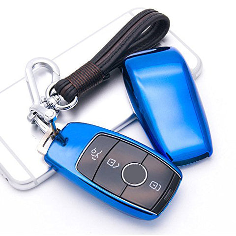 Blue \ Black \ Gold \ Red \ Silver \ Rose Gold Chrome Finish TPU Key Fob Protective Cover Case For Mercedes-Benz 2017 2018 E-Class Sedan E300 E400 E43 AMG etc