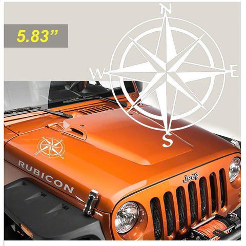 Car Decoration, 6" Nautical Compass Sticker Decal for Car Trunk Hood Door Window, Black/ White